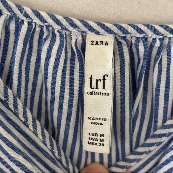 ZARA Blue White Stripe Embroidered Tassel Square Neck Ruffle Strap Tank Top M - Picture 7 of 9